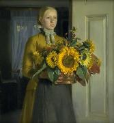 Michael Ancher Pigen med solsikkerne oil painting on canvas
